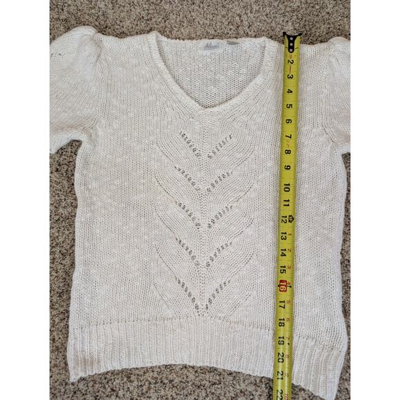 Vintage 80s Alicia Puff Sleeve Sweater Women Small Ivory Pastel Open Knit - Picture 4 of 7